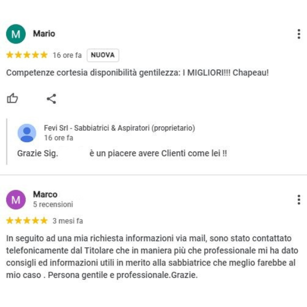 Recensioni eccellenti delle sabbiatrici FEVI srl